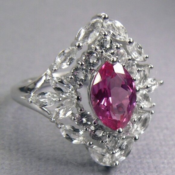 3.20CT Pink Sapphire & White Topaz SILVER Ring 7 - Picture 8 of 8